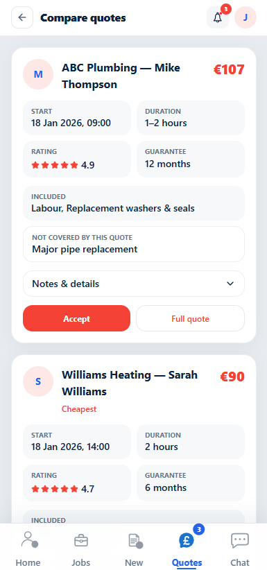 Compare quotes and choose your tradesperson